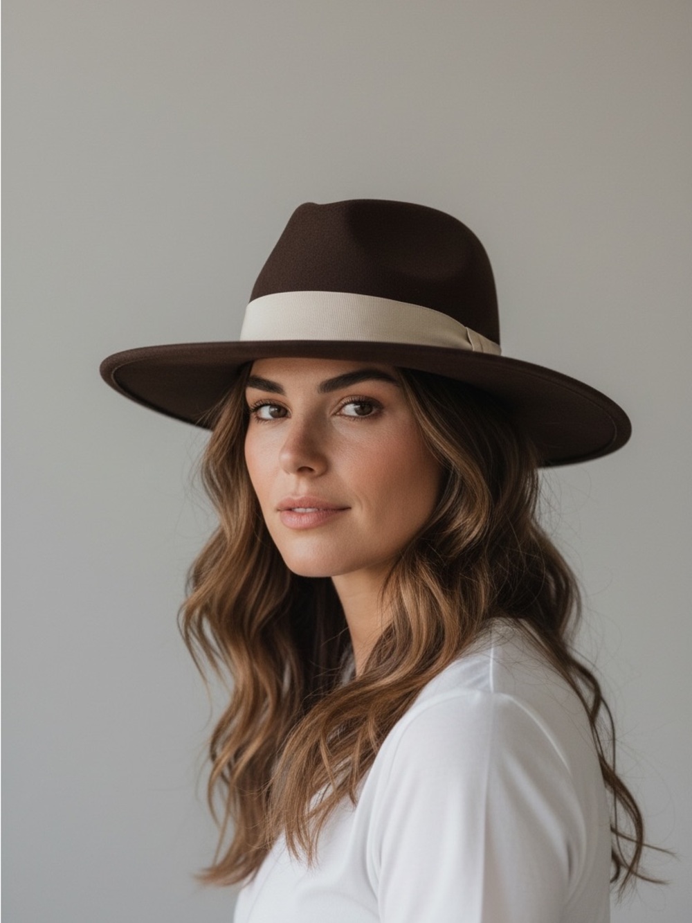 Novel Boutique Brown Wide Brim Fedora Hat Cream Ribbon Trim